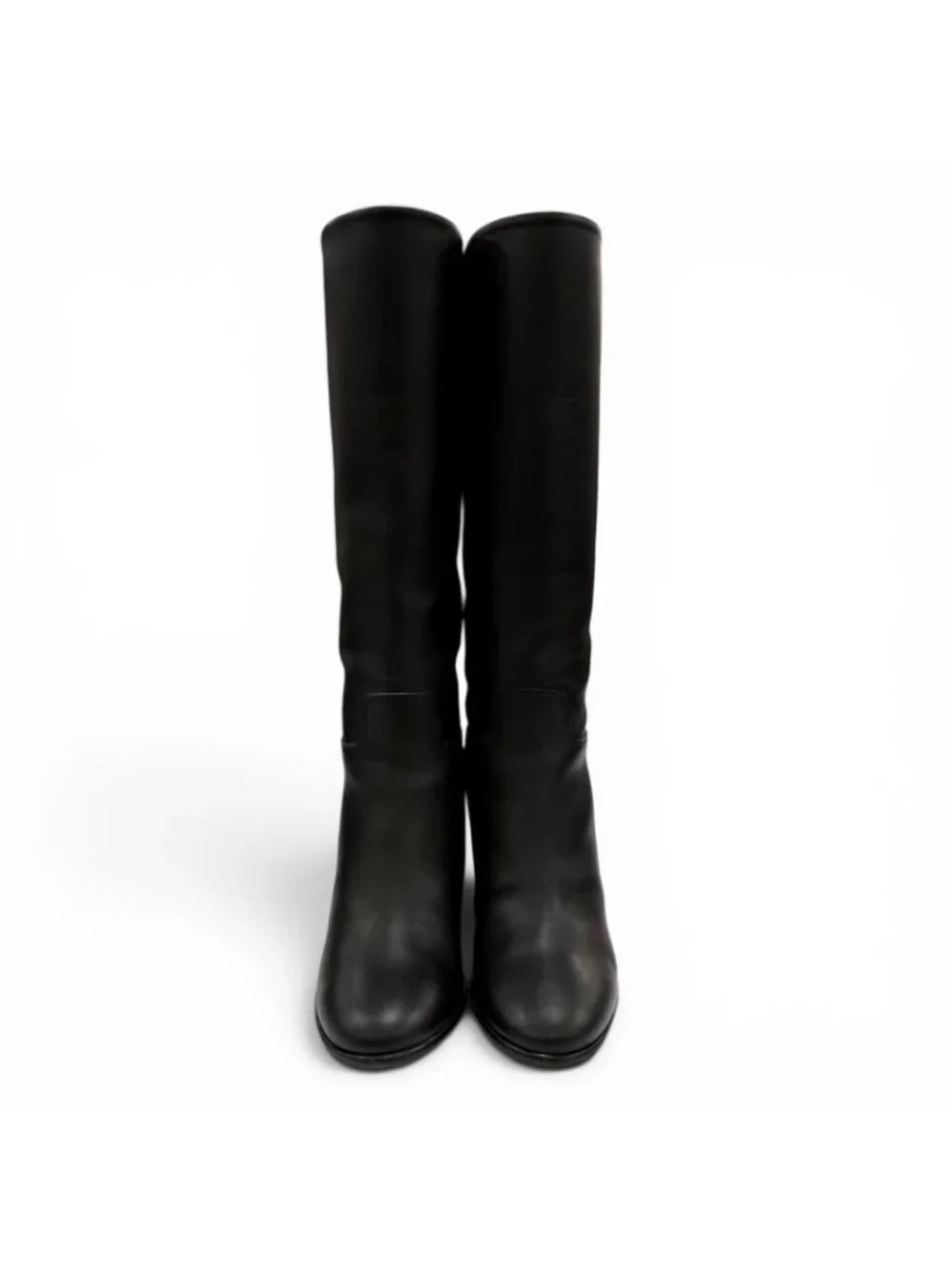 Chanel CC Logo Leather Long Boots Black Gold